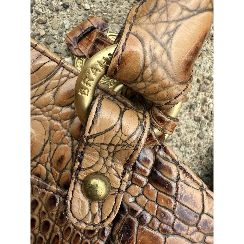 Vintage Brahmin Mini Elisa‎ Toasted Almond Tan Leather Satchel Handbag w Strap